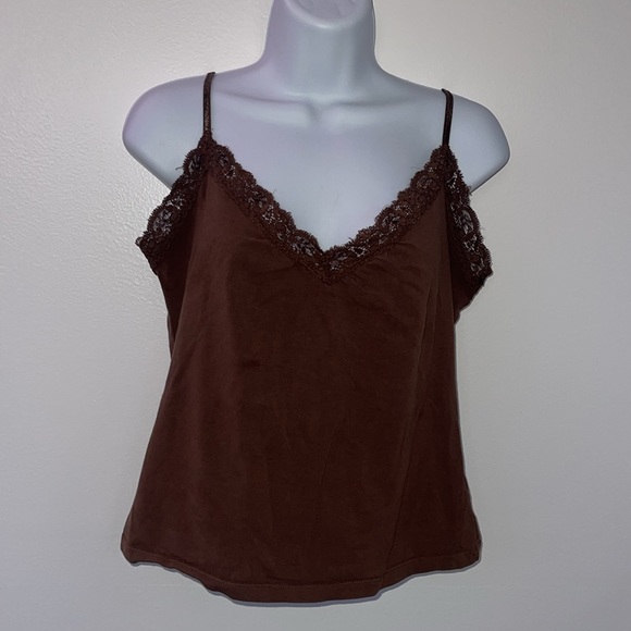brown tank with lace deep vneck size Medium - Picture 13 of 16